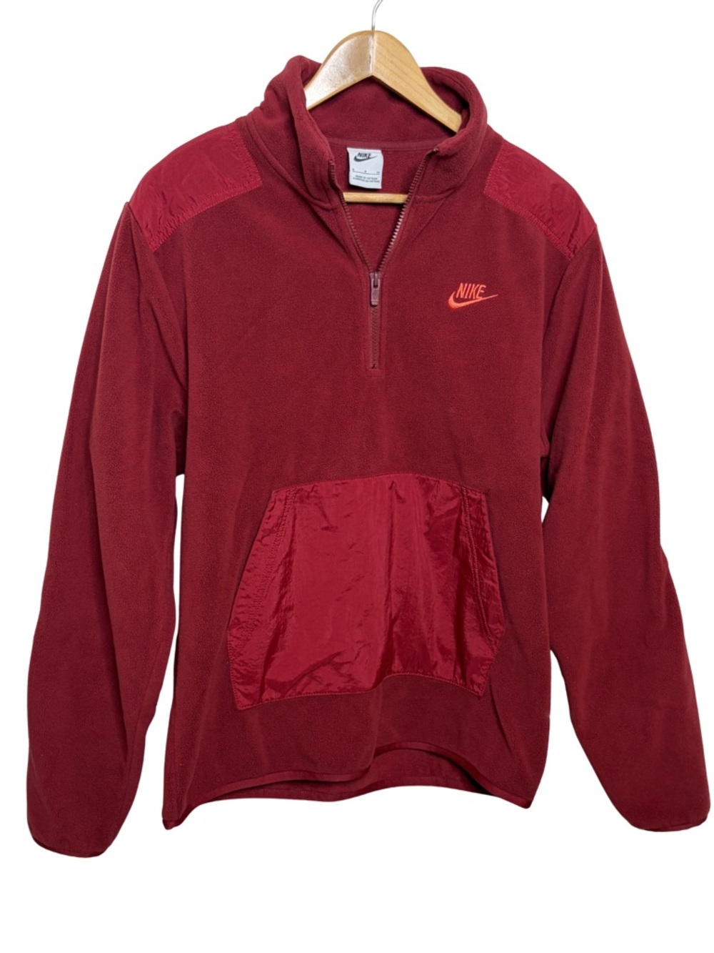 Nike Fleece 1/4 Zip Pullover Mens Small Red Nylon‎ Panel Outdoor